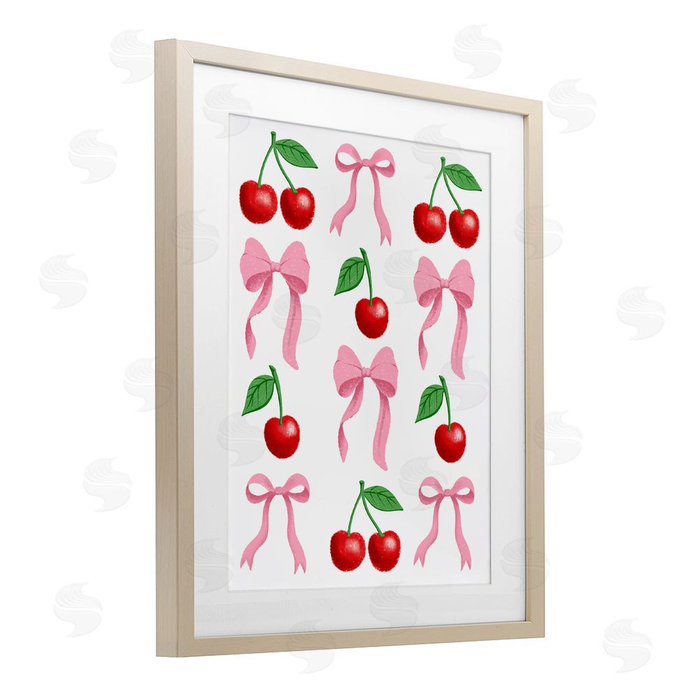 Marcus Prime Cherries & Bows Assortment Birch Framed Print Under Glass with White Mat Wall Art