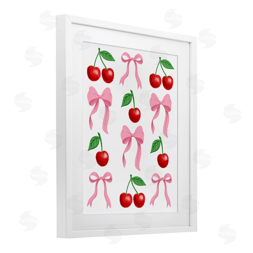 Marcus Prime Cherries & Bows Assortment White Framed Print Under Glass with Mat Wall Art