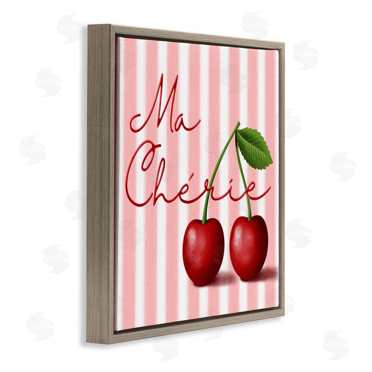Marcus Prime Ma Cherie Stripes & Cherries Brown Floating Frame Canvas Wall Art Print