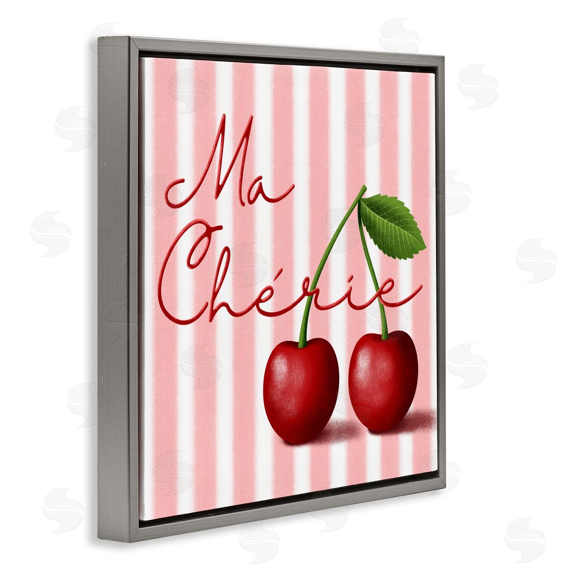 Marcus Prime Ma Cherie Stripes & Cherries Gray Floating Frame Canvas Wall Art Print