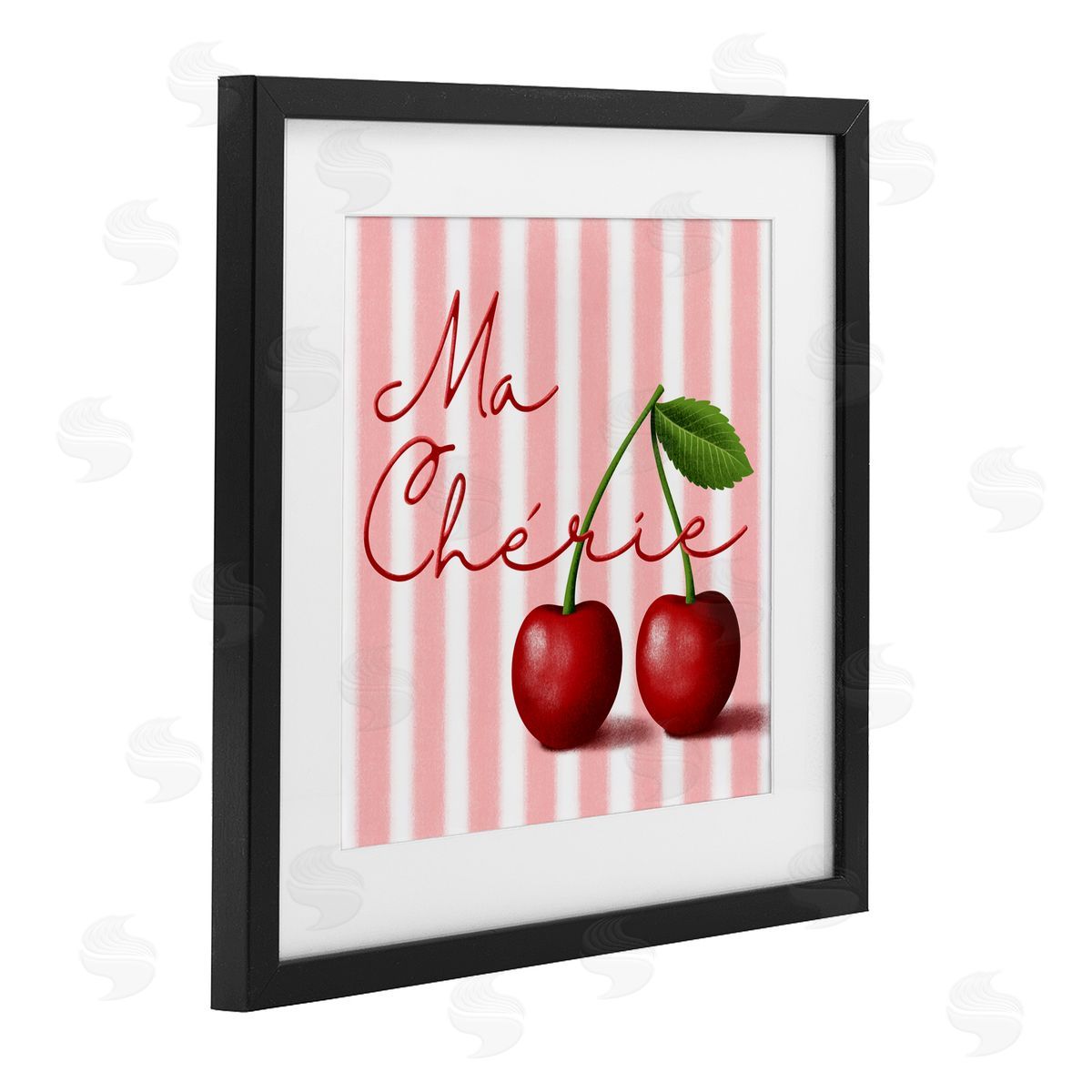 Marcus Prime Ma Cherie Stripes & Cherries Black Framed Print Under Glass with White Mat Wall Art