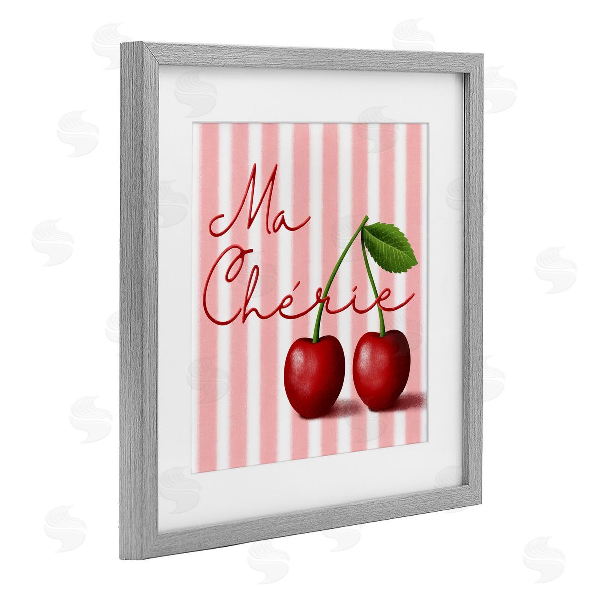 Marcus Prime Ma Cherie Stripes & Cherries Gray Framed Print Under Glass with White Mat Wall Art