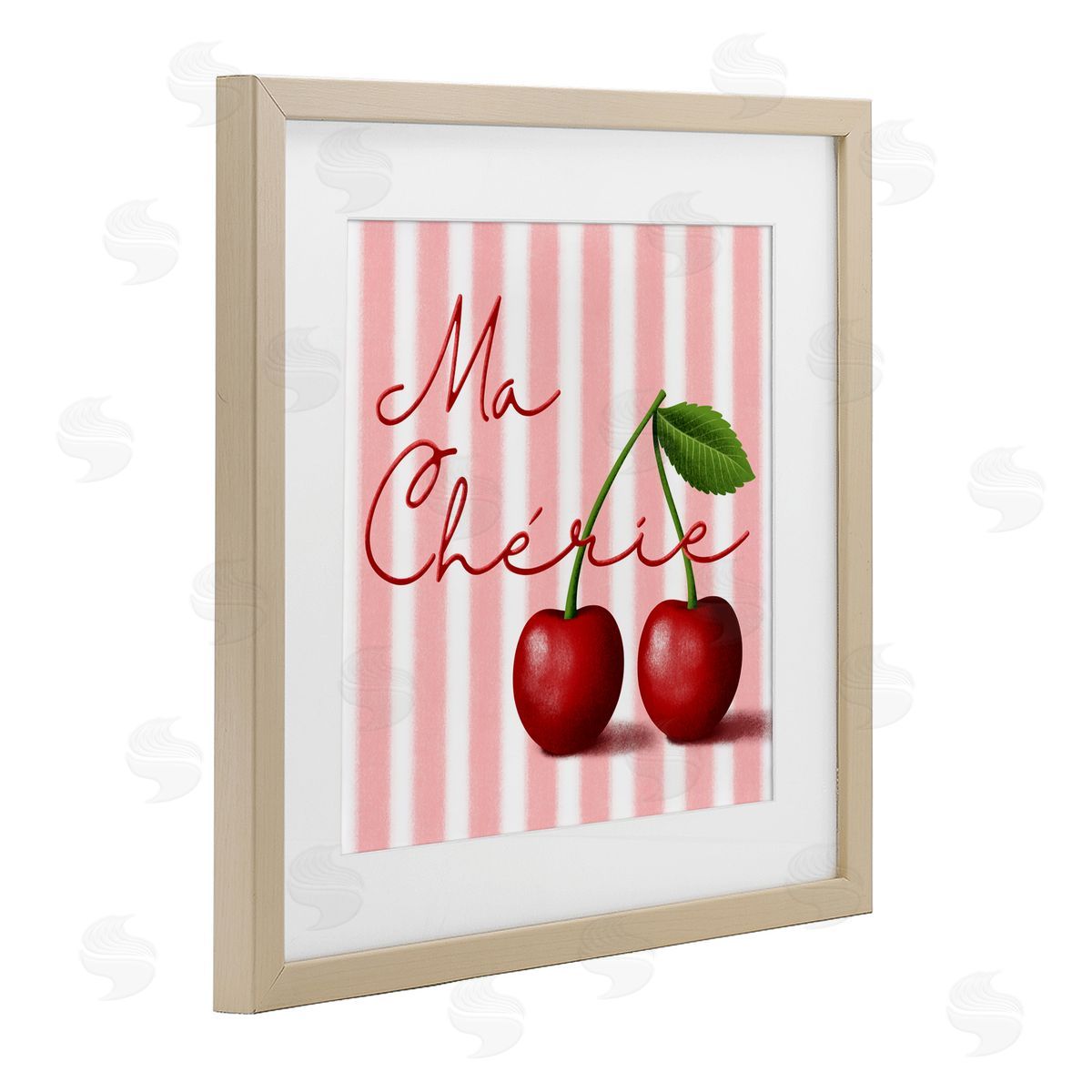Marcus Prime Ma Cherie Stripes & Cherries Birch Framed Print Under Glass with White Mat Wall Art