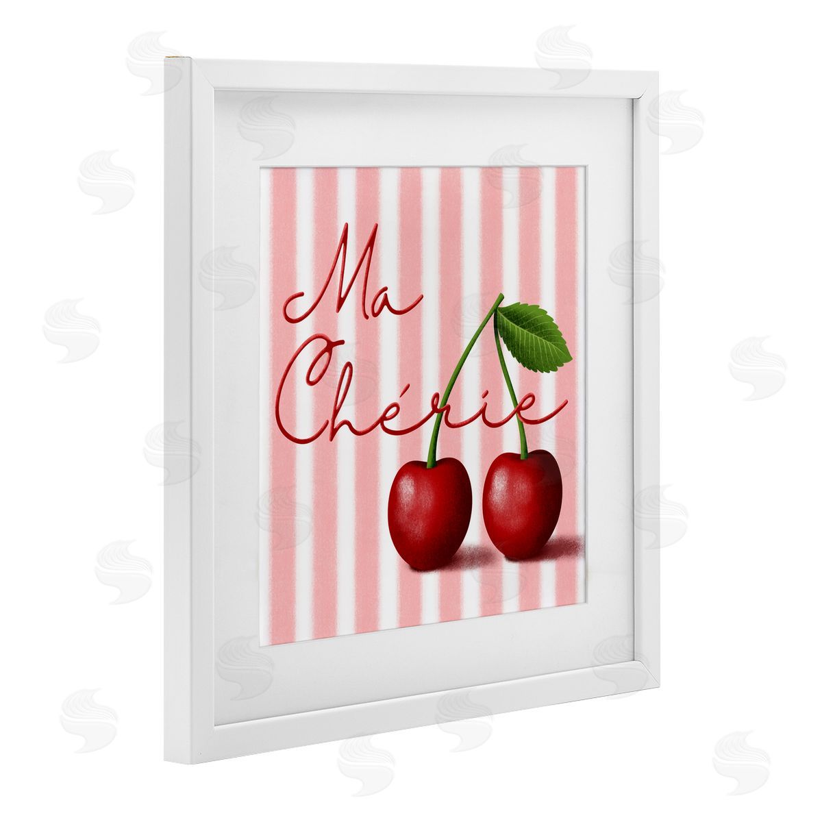 Marcus Prime Ma Cherie Stripes & Cherries White Framed Print Under Glass with Mat Wall Art