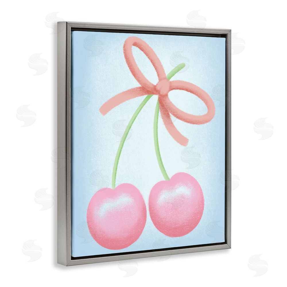 Marcus Prime Cherries And Round Bow Gray Floating Frame Canvas Wall Art Print