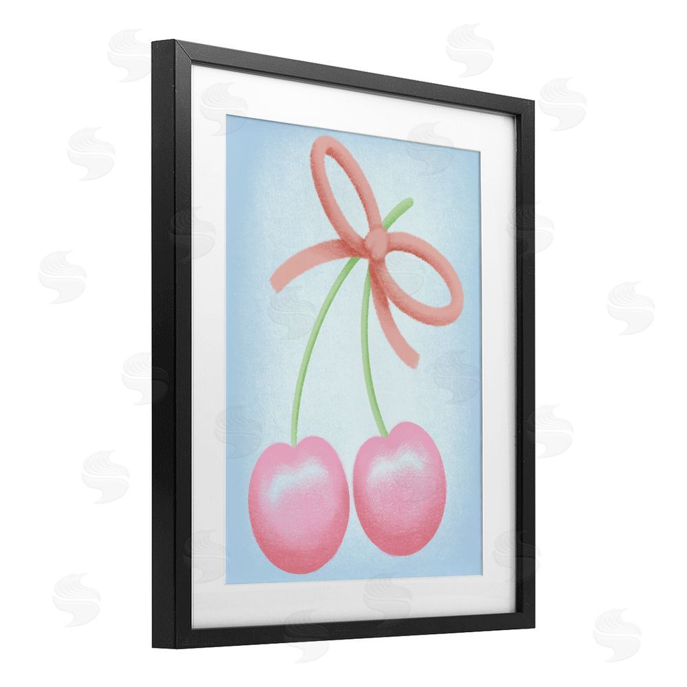 Marcus Prime Cherries And Round Bow Black Framed Print Under Glass with White Mat Wall Art