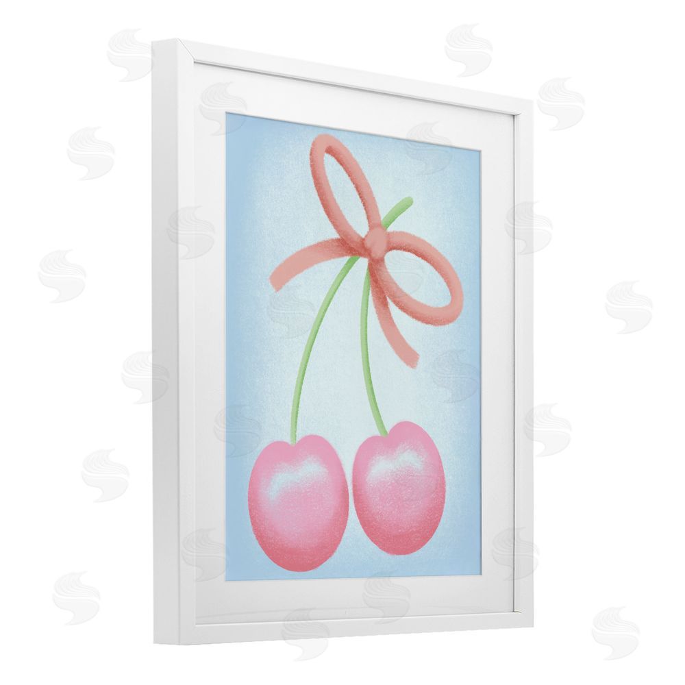 Marcus Prime Cherries And Round Bow White Framed Print Under Glass with Mat Wall Art