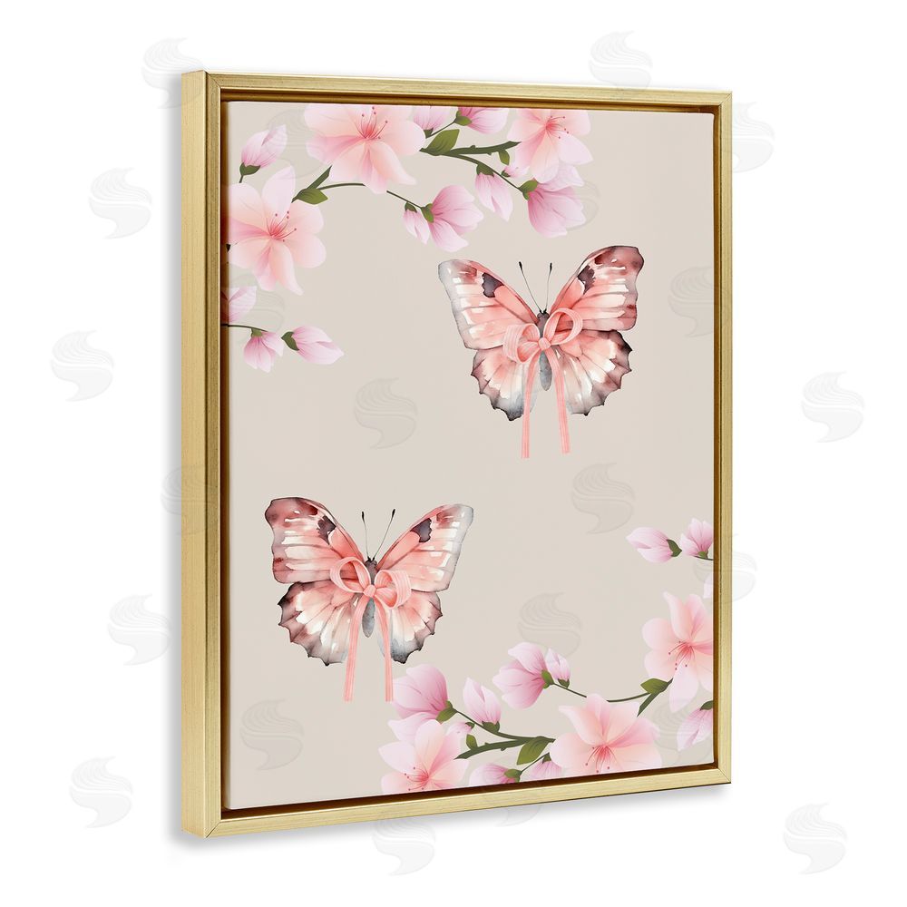 Jesse Keith Butterflies In Bows Gold Floating Frame Canvas Wall Art Print