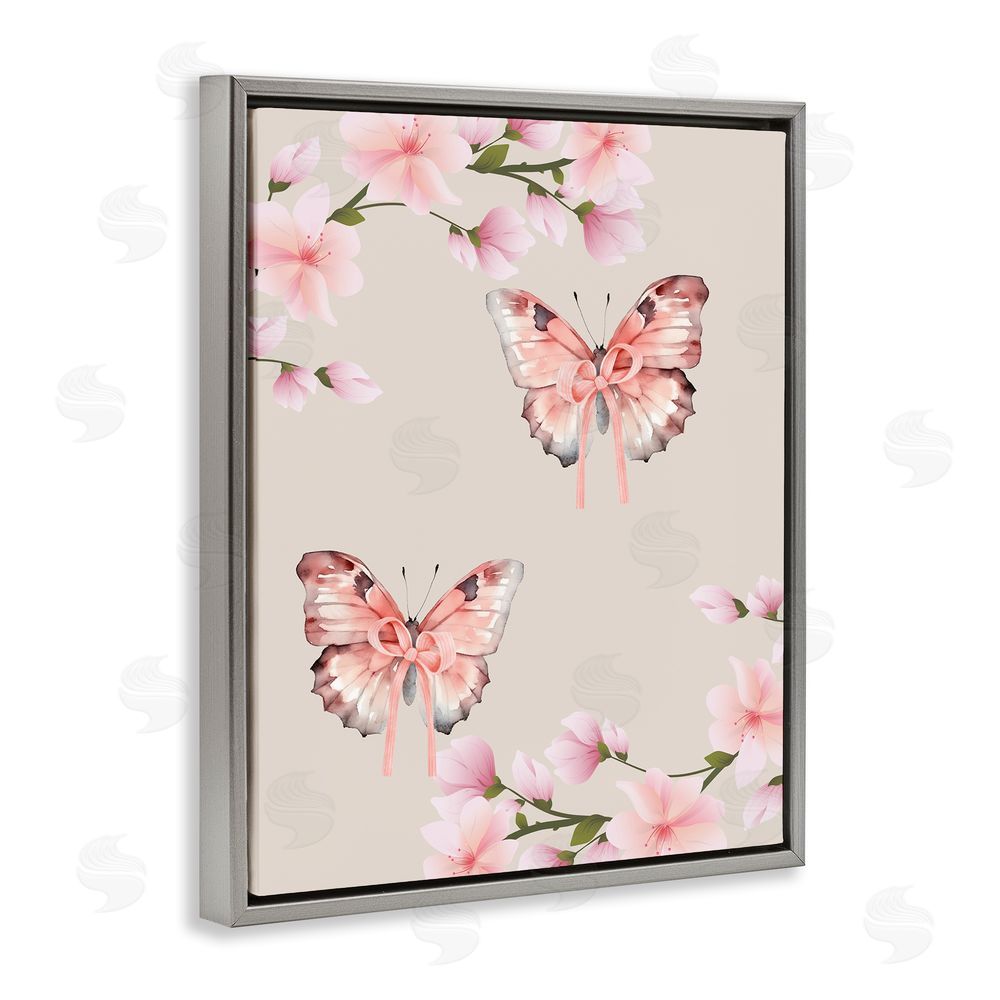 Jesse Keith Butterflies In Bows Gray Floating Frame Canvas Wall Art Print