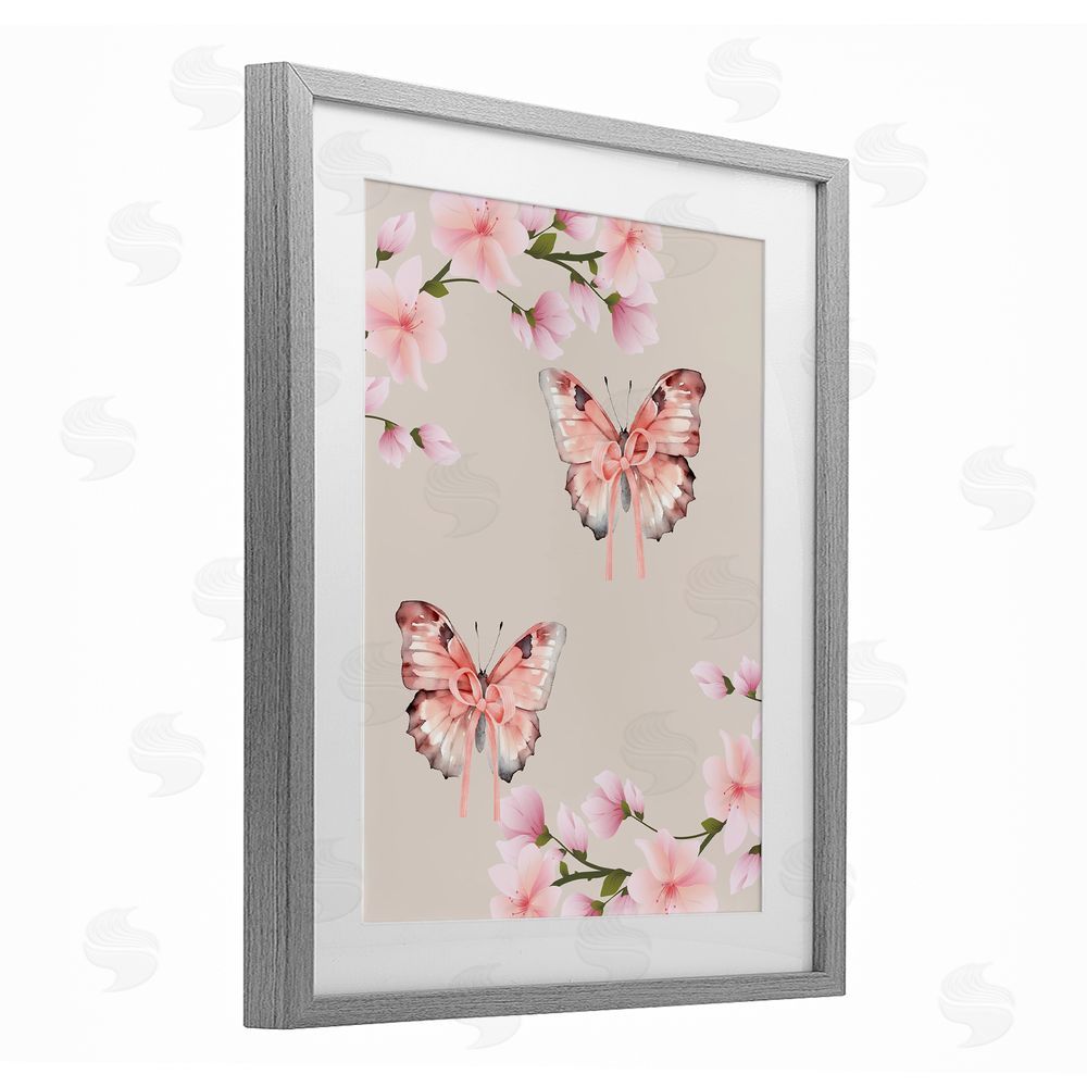 Jesse Keith Butterflies In Bows Gray Framed Print Under Glass with White Mat Wall Art