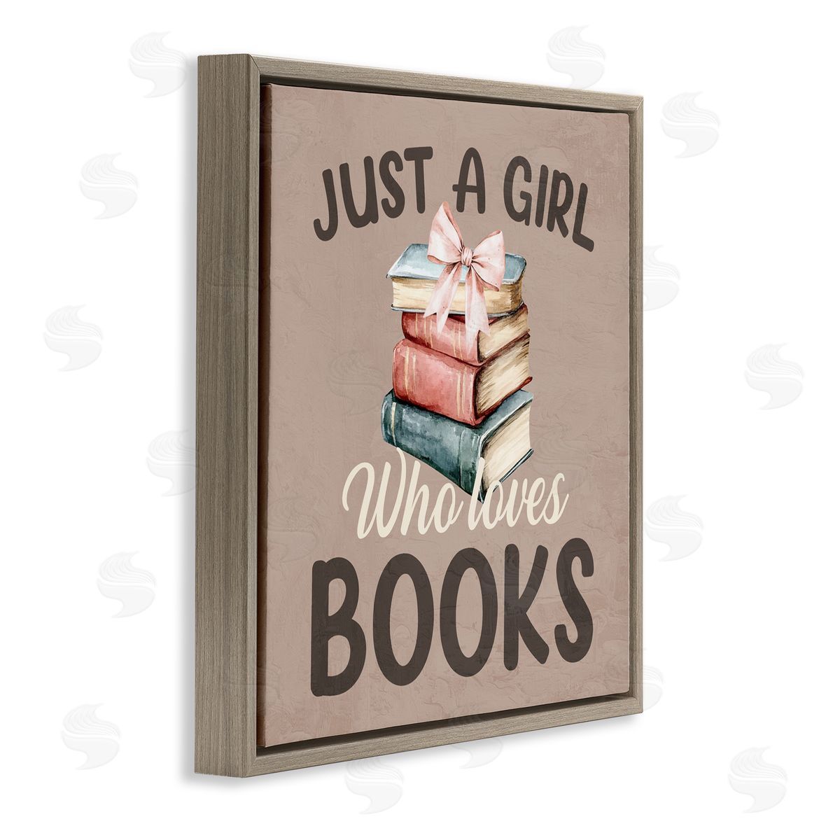Kim Allen Just A Girl Who Loves Books Brown Floating Frame Canvas Wall Art Print