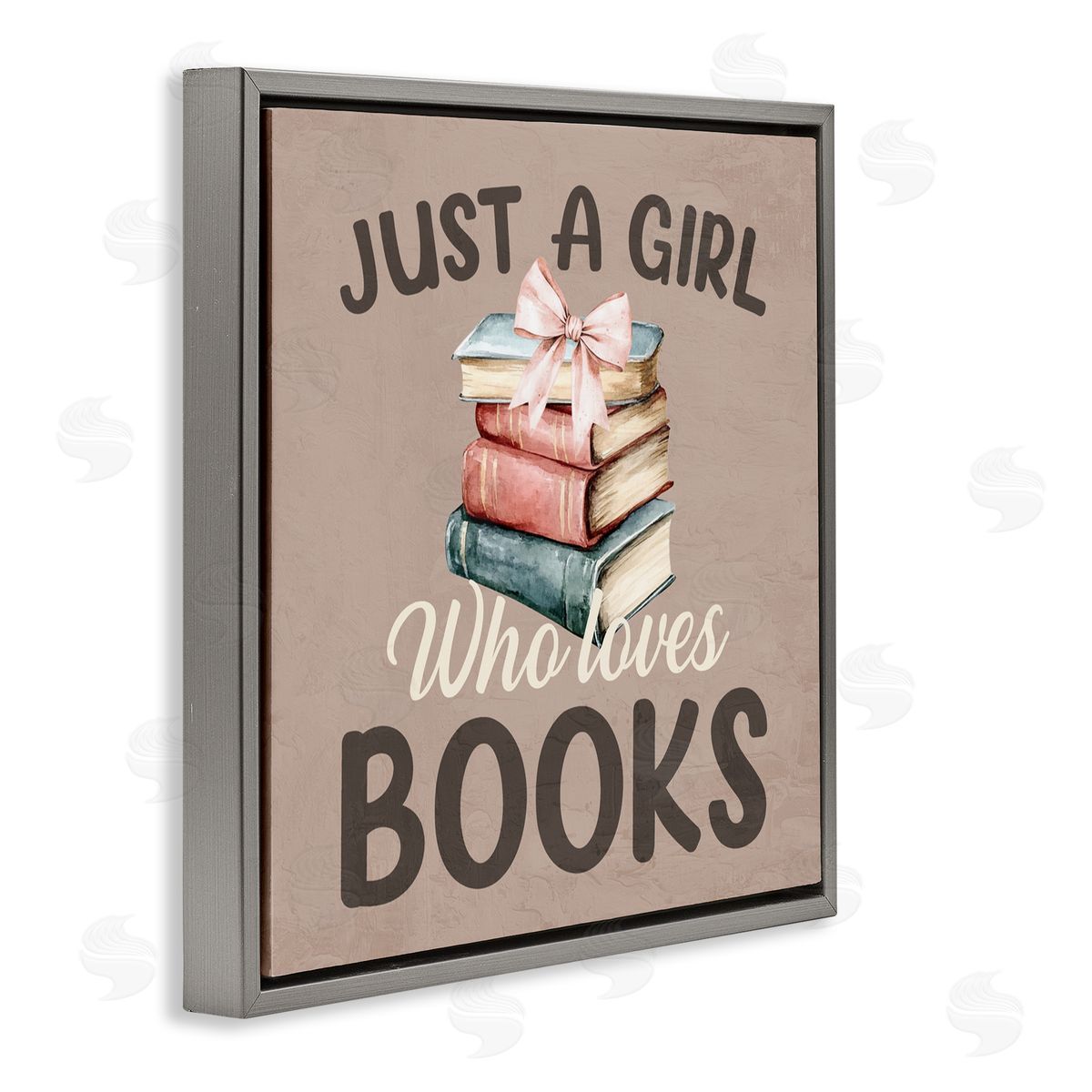 Kim Allen Just A Girl Who Loves Books Gray Floating Frame Canvas Wall Art Print