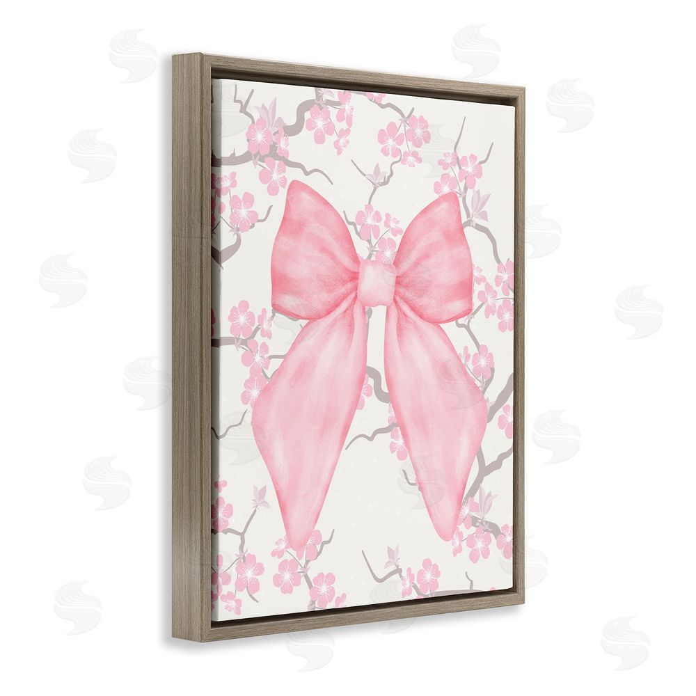 Jesse Keith Cherry Blossom & Ribbon Brown Floating Frame Canvas Wall Art Print
