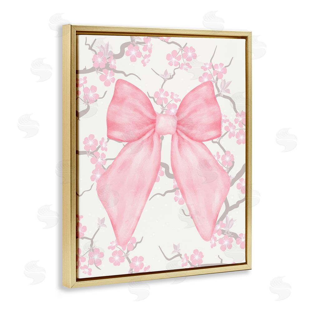 Jesse Keith Cherry Blossom & Ribbon Gold Floating Frame Canvas Wall Art Print