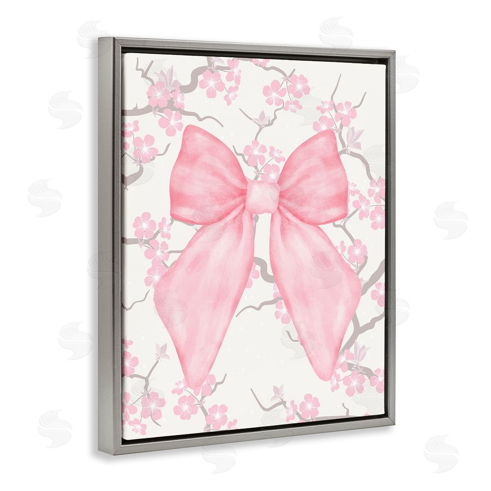 Jesse Keith Cherry Blossom & Ribbon Gray Floating Frame Canvas Wall Art Print