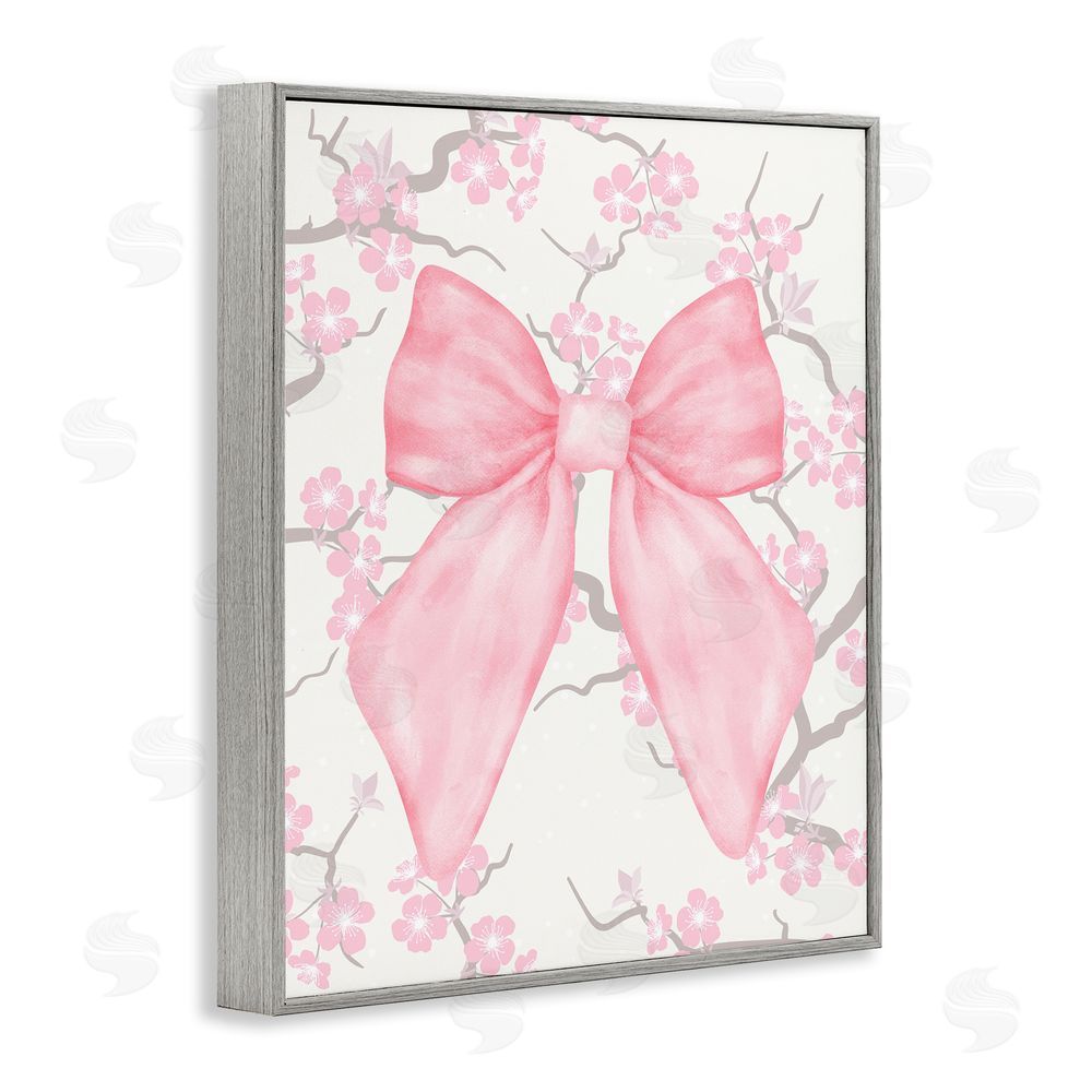 Jesse Keith Cherry Blossom & Ribbon Gray Framed Giclee Wall Art Print