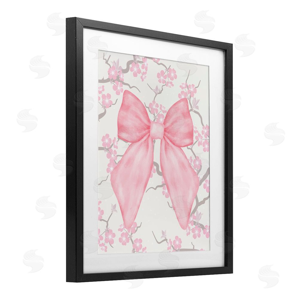 Jesse Keith Cherry Blossom & Ribbon Black Framed Print Under Glass with White Mat Wall Art