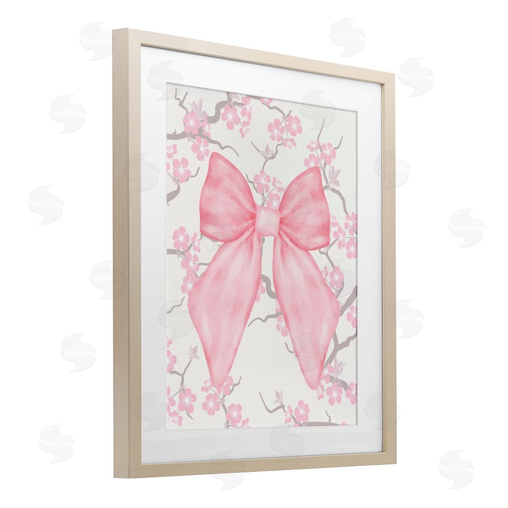 Jesse Keith Cherry Blossom & Ribbon Birch Framed Print Under Glass with White Mat Wall Art