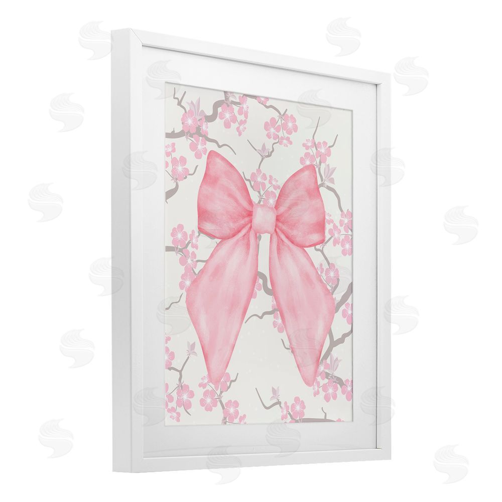 Jesse Keith Cherry Blossom & Ribbon White Framed Print Under Glass with Mat Wall Art