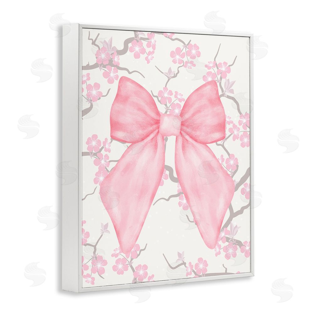 Jesse Keith Cherry Blossom & Ribbon White Framed Giclee Wall Art Print