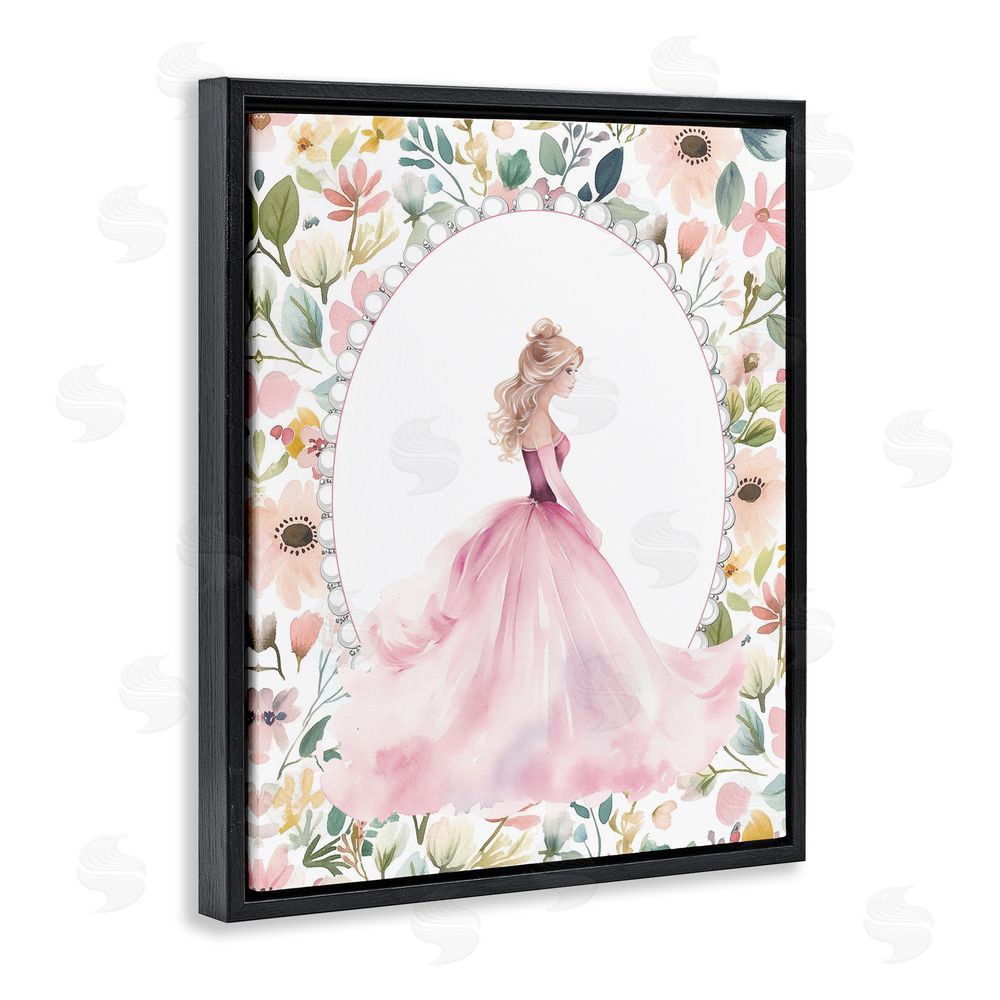 Christine Simpson Art Pink Princess with Pearl Border Black Floating Frame Canvas Wall Art Print