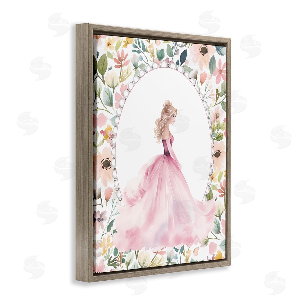 Christine Simpson Art Pink Princess with Pearl Border Brown Floating Frame Canvas Wall Art Print