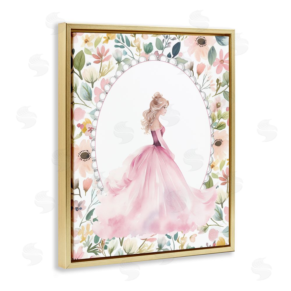 Christine Simpson Art Pink Princess with Pearl Border Gold Floating Frame Canvas Wall Art Print