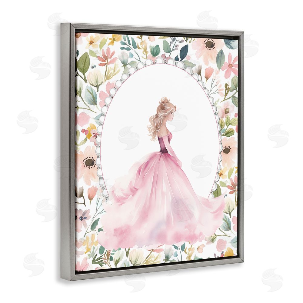 Christine Simpson Art Pink Princess with Pearl Border Gray Floating Frame Canvas Wall Art Print