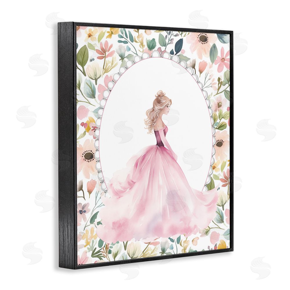 Christine Simpson Art Pink Princess with Pearl Border Black Framed Giclee Wall Art Print