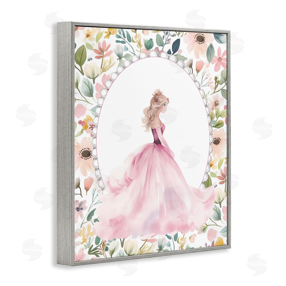 Christine Simpson Art Pink Princess with Pearl Border Gray Framed Giclee Wall Art Print