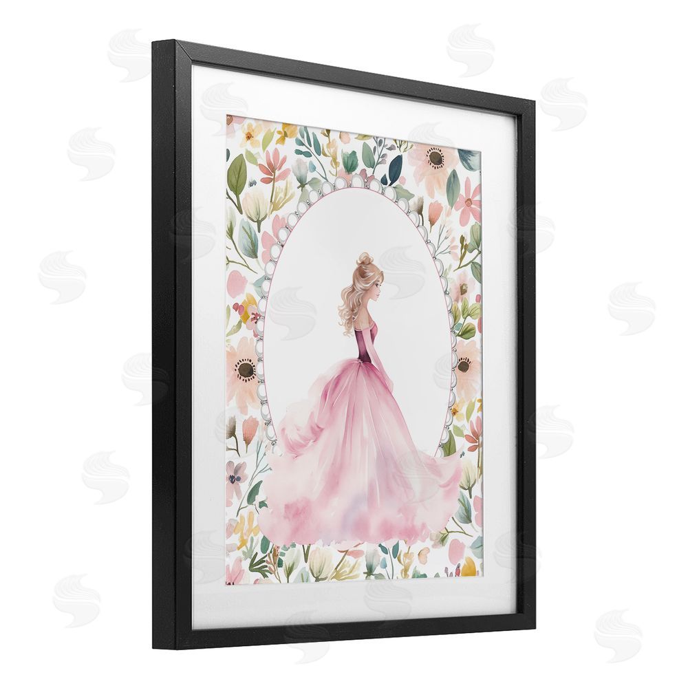 Christine Simpson Art Pink Princess with Pearl Border Black Framed Print Under Glass with White Mat Wall Art