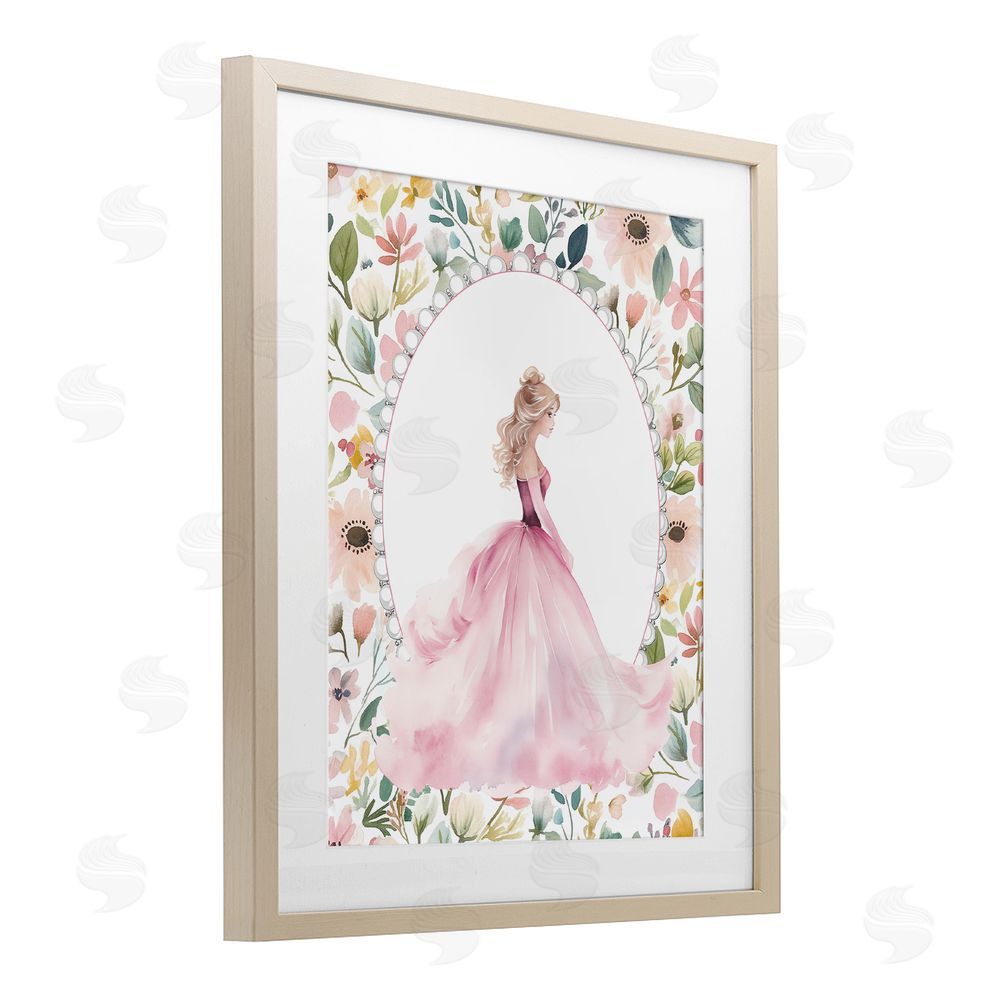 Christine Simpson Art Pink Princess with Pearl Border Birch Framed Print Under Glass with White Mat Wall Art