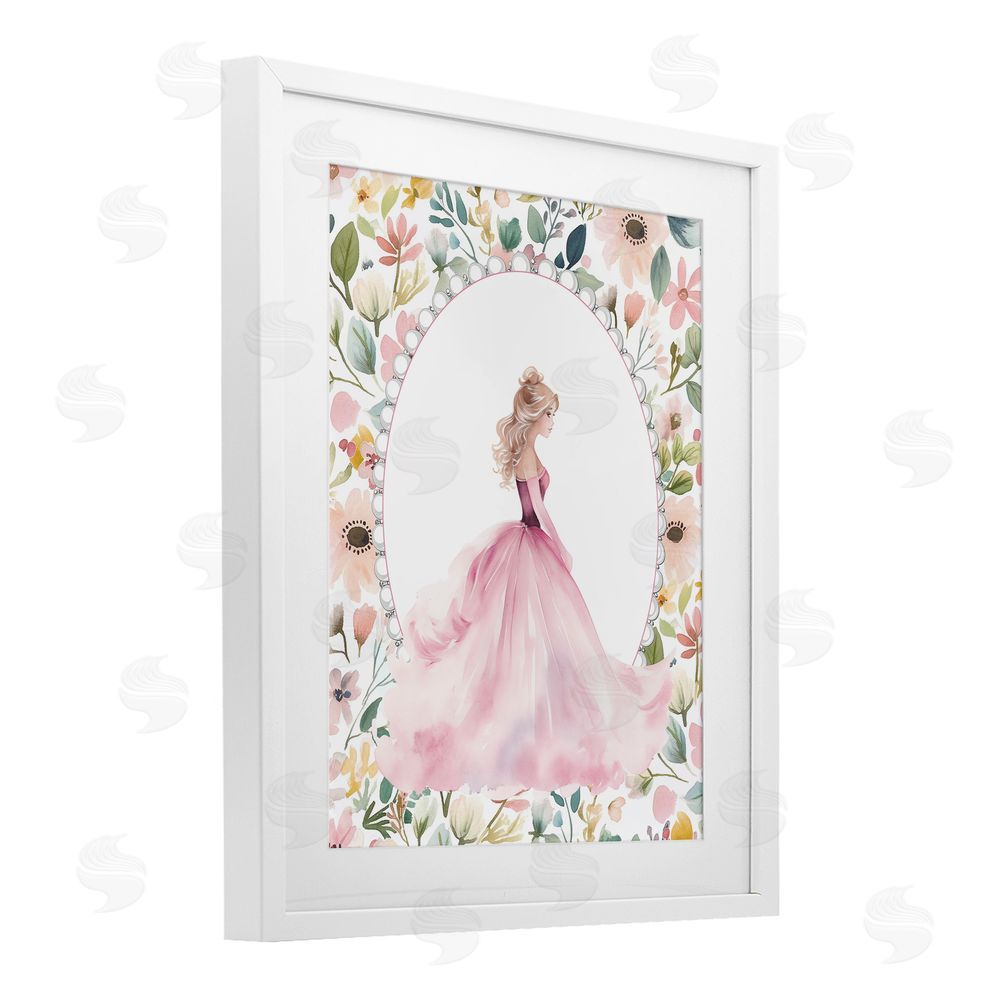 Christine Simpson Art Pink Princess with Pearl Border White Framed Print Under Glass with Mat Wall Art