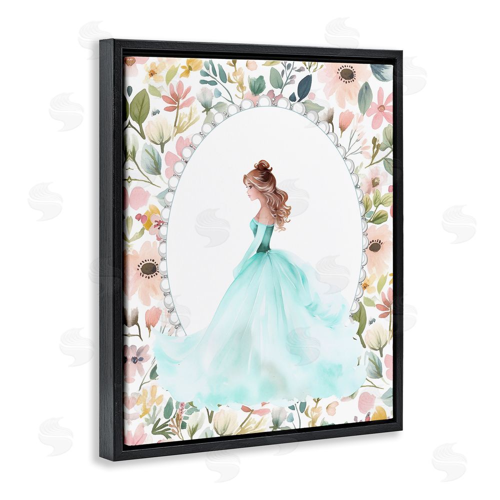 Christine Simpson Art Blue Princess with Pearl Border Black Floating Frame Canvas Wall Art Print