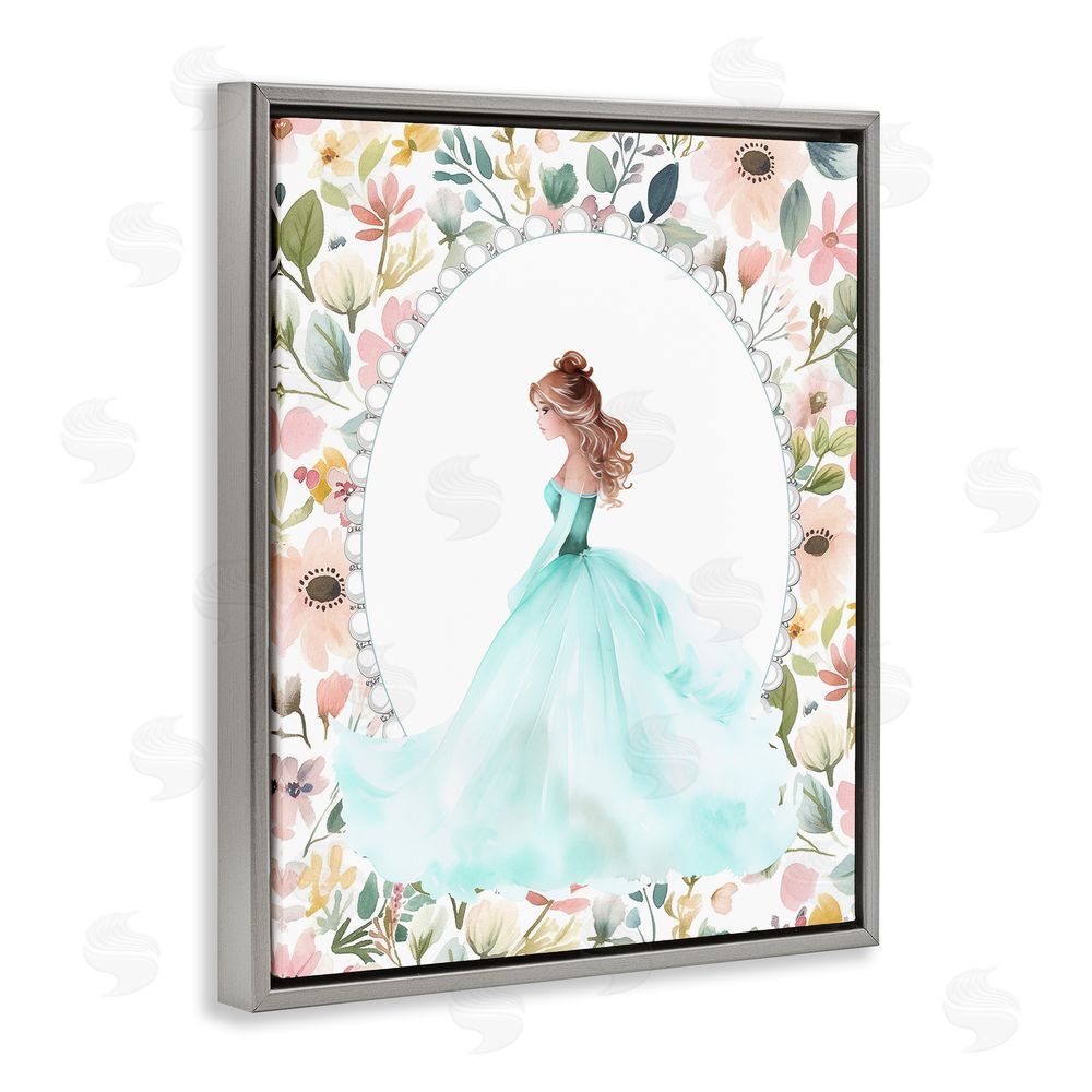Christine Simpson Art Blue Princess with Pearl Border Gray Floating Frame Canvas Wall Art Print
