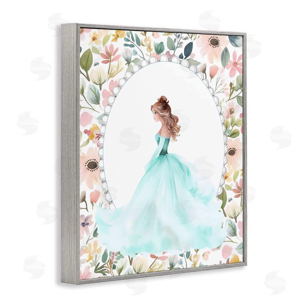 Christine Simpson Art Blue Princess with Pearl Border Gray Framed Giclee Wall Art Print