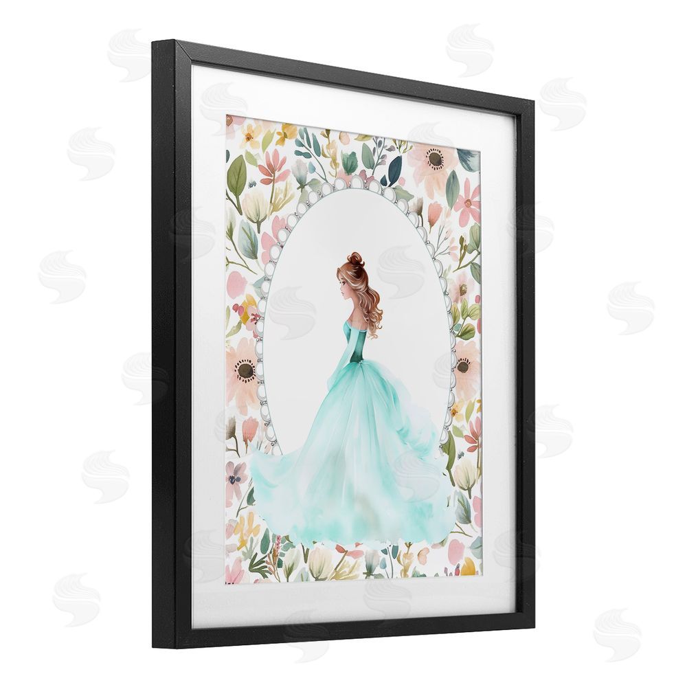 Christine Simpson Art Blue Princess with Pearl Border Black Framed Print Under Glass with White Mat Wall Art