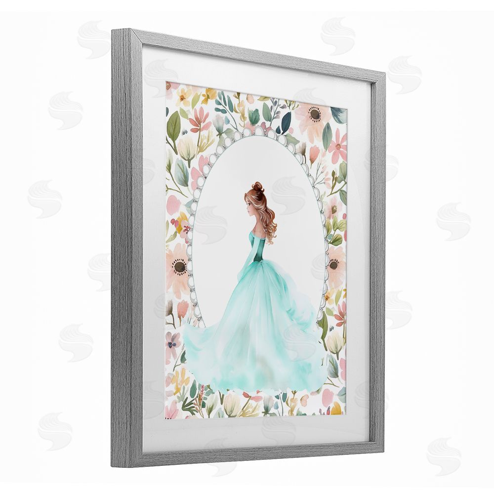 Christine Simpson Art Blue Princess with Pearl Border Gray Framed Print Under Glass with White Mat Wall Art