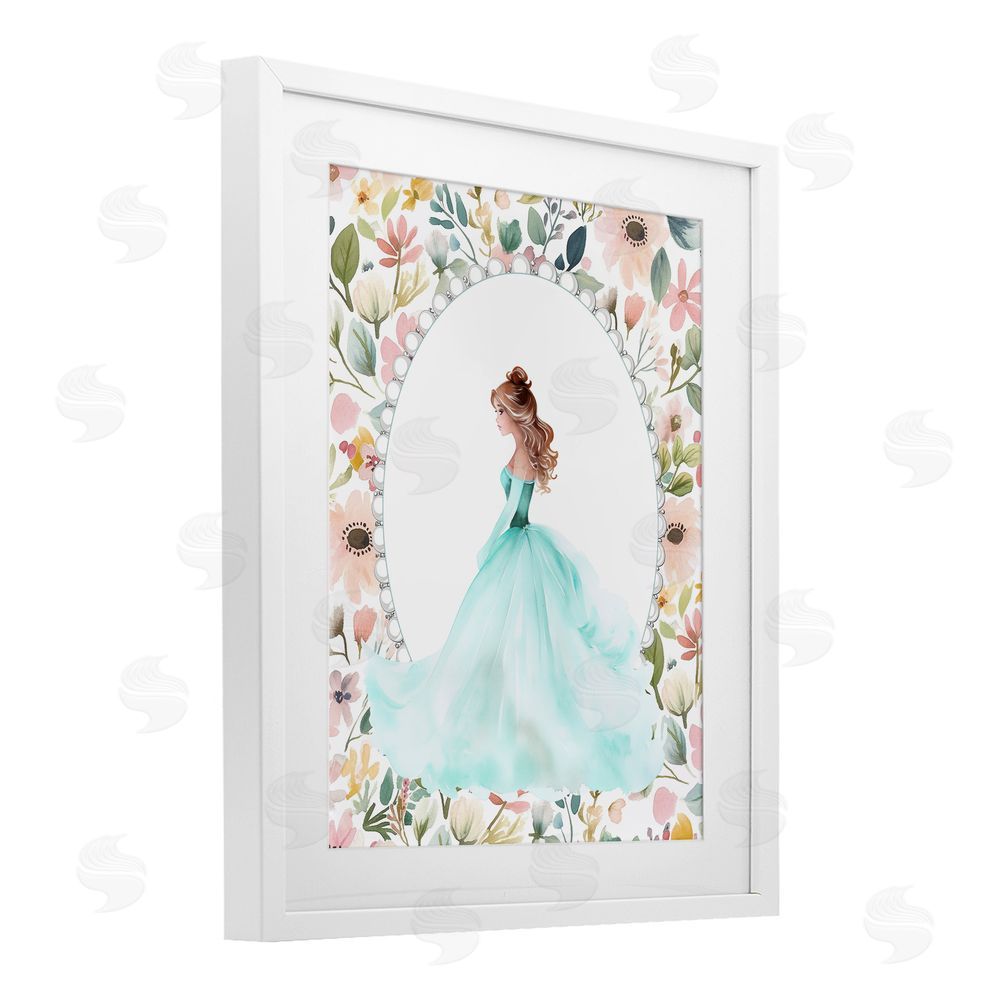 Christine Simpson Art Blue Princess with Pearl Border White Framed Print Under Glass with Mat Wall Art