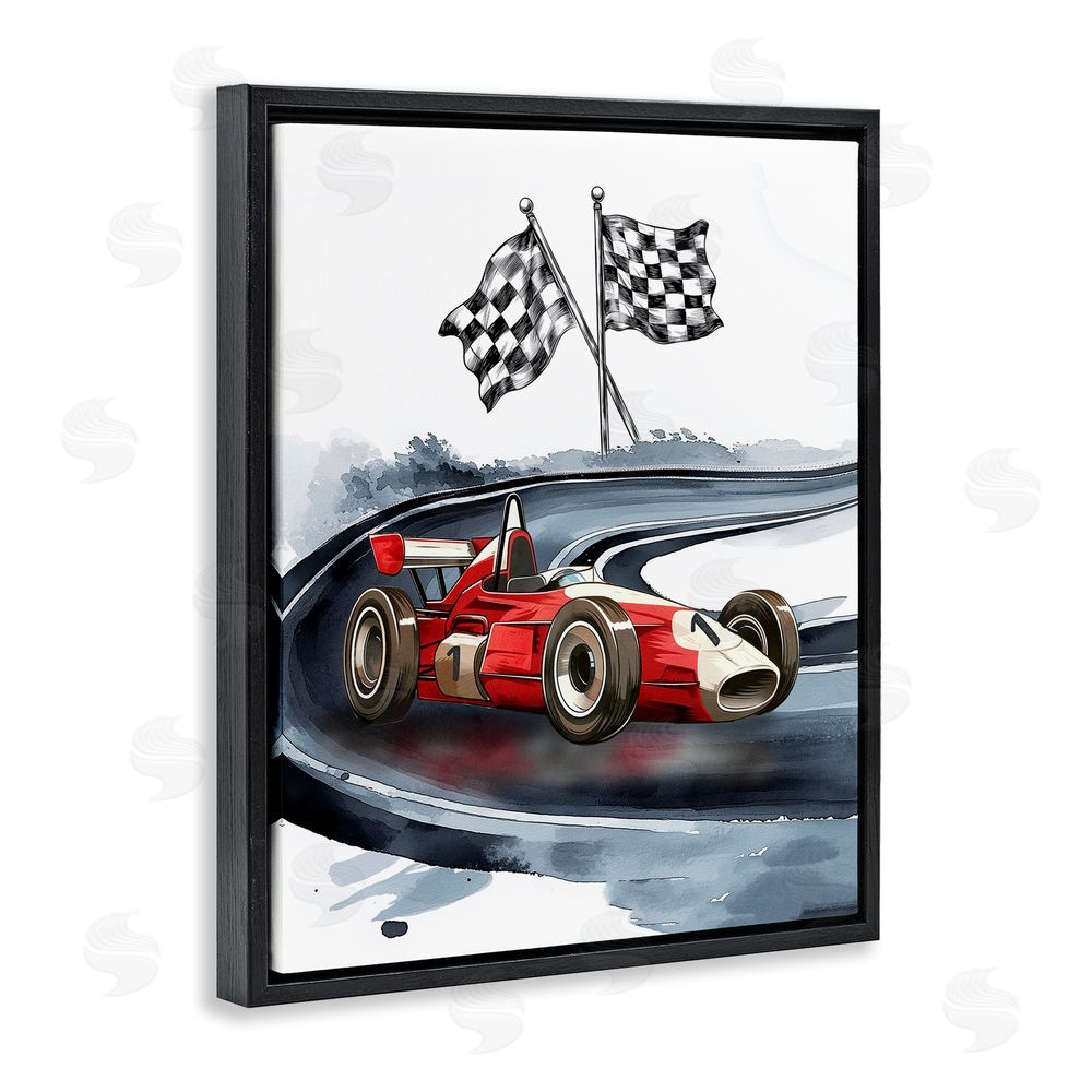 Christine Simpson Art Vintage Race Day Flags Black Floating Frame Canvas Wall Art Print