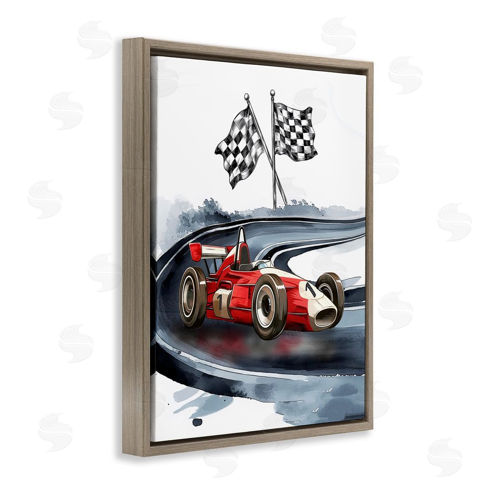 Christine Simpson Art Vintage Race Day Flags Brown Floating Frame Canvas Wall Art Print