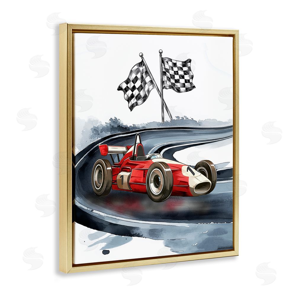 Christine Simpson Art Vintage Race Day Flags Gold Floating Frame Canvas Wall Art Print