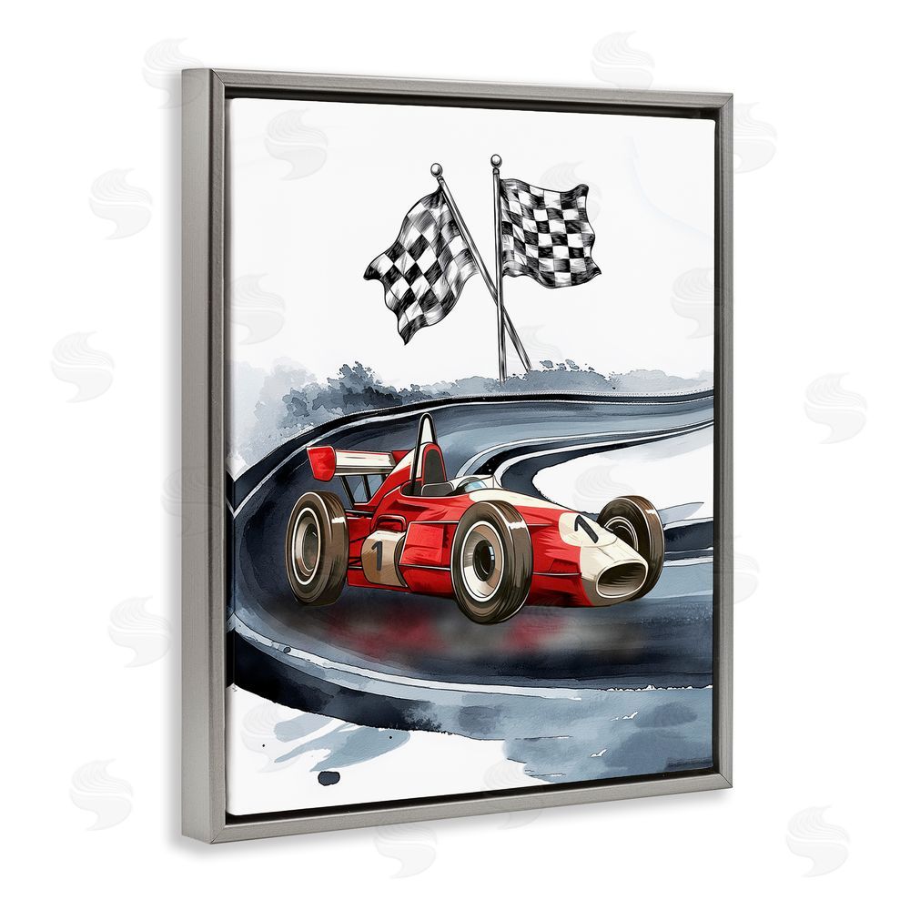 Christine Simpson Art Vintage Race Day Flags Gray Floating Frame Canvas Wall Art Print