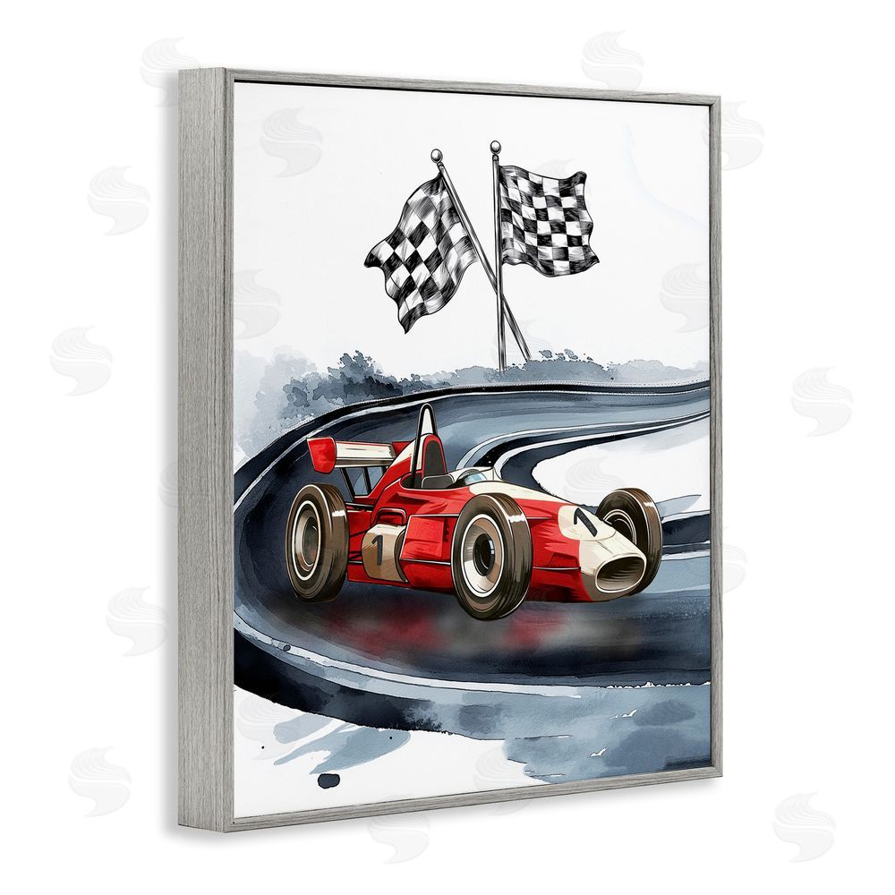 Christine Simpson Art Vintage Race Day Flags Gray Framed Giclee Wall Art Print