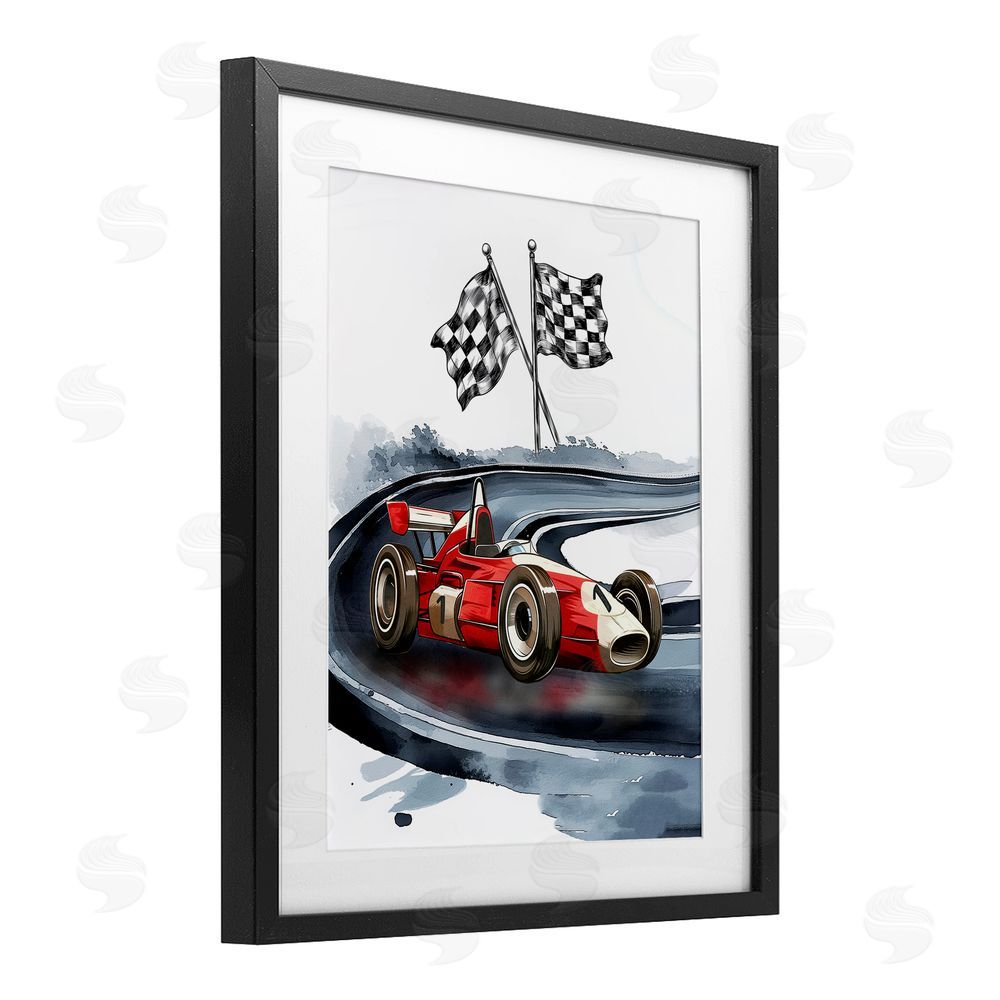 Christine Simpson Art Vintage Race Day Flags Black Framed Print Under Glass with White Mat Wall Art