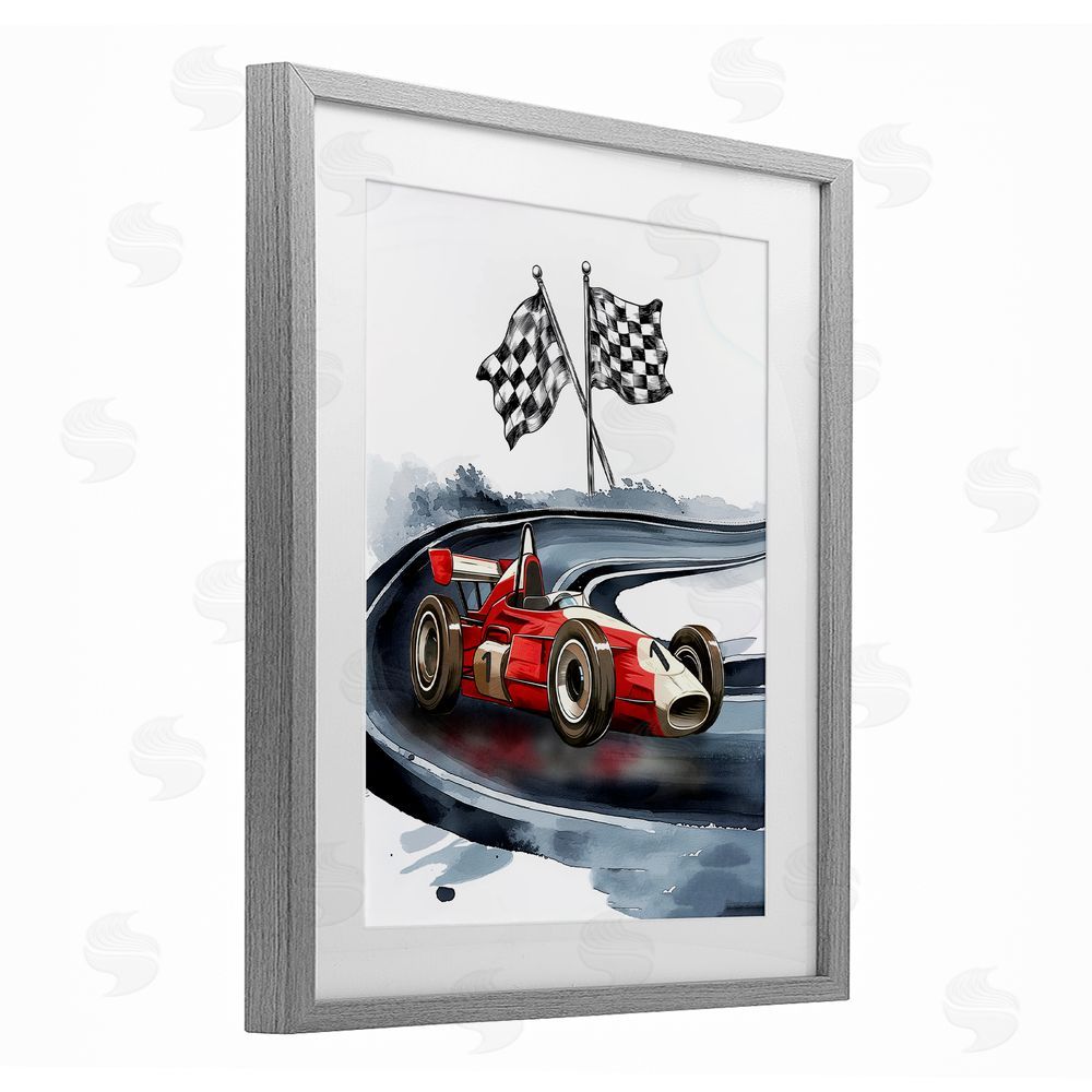 Christine Simpson Art Vintage Race Day Flags Gray Framed Print Under Glass with White Mat Wall Art