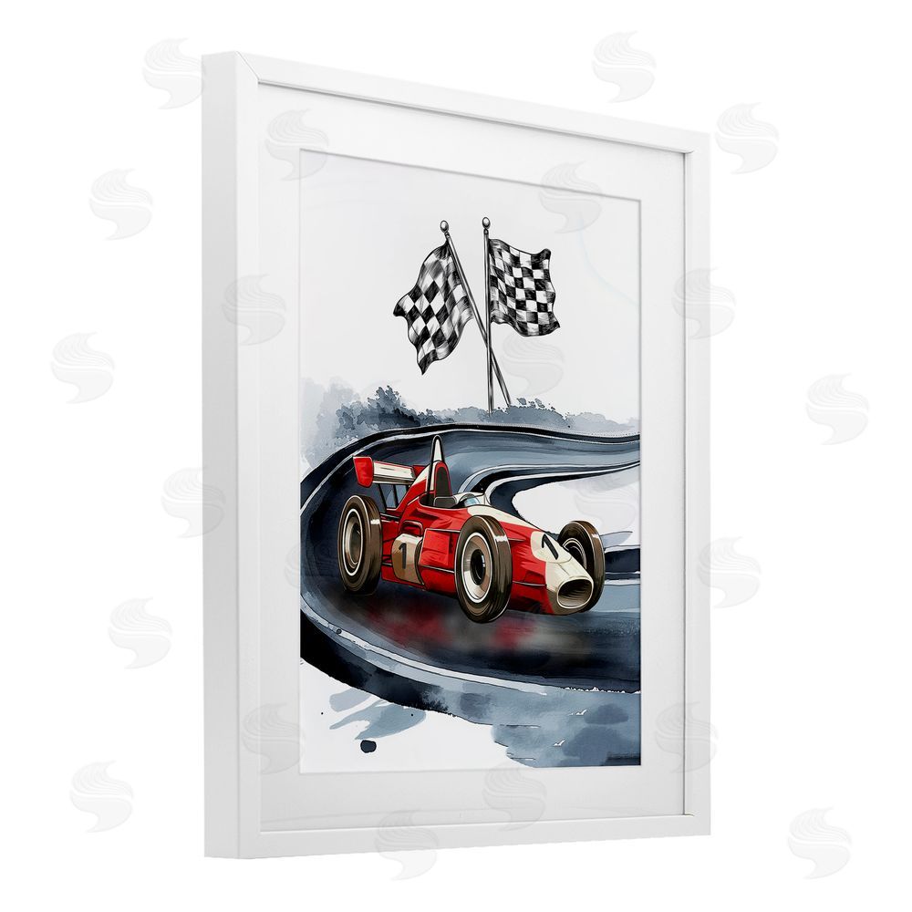 Christine Simpson Art Vintage Race Day Flags White Framed Print Under Glass with Mat Wall Art