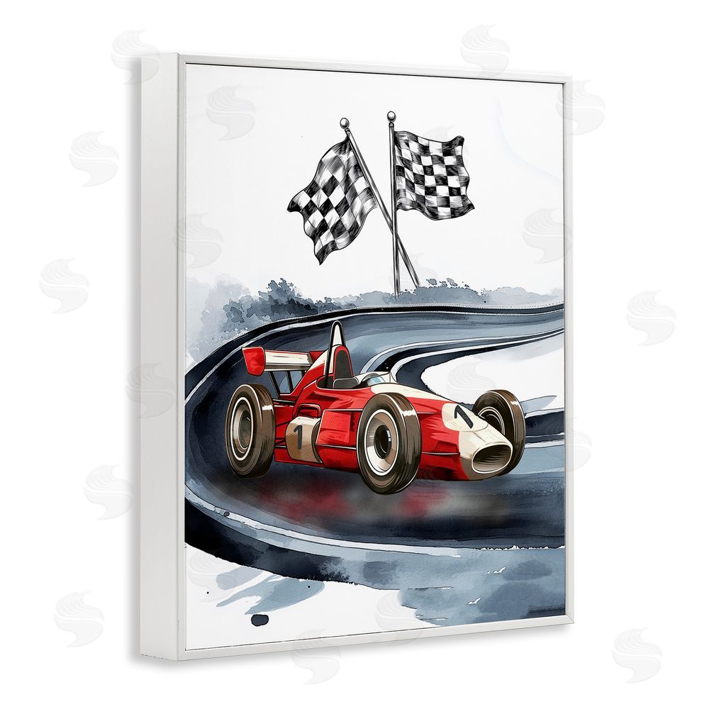 Christine Simpson Art Vintage Race Day Flags White Framed Giclee Wall Art Print