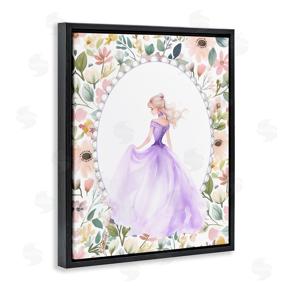 Christine Simpson Art Purple Princess with Pearl Border Black Floating Frame Canvas Wall Art Print
