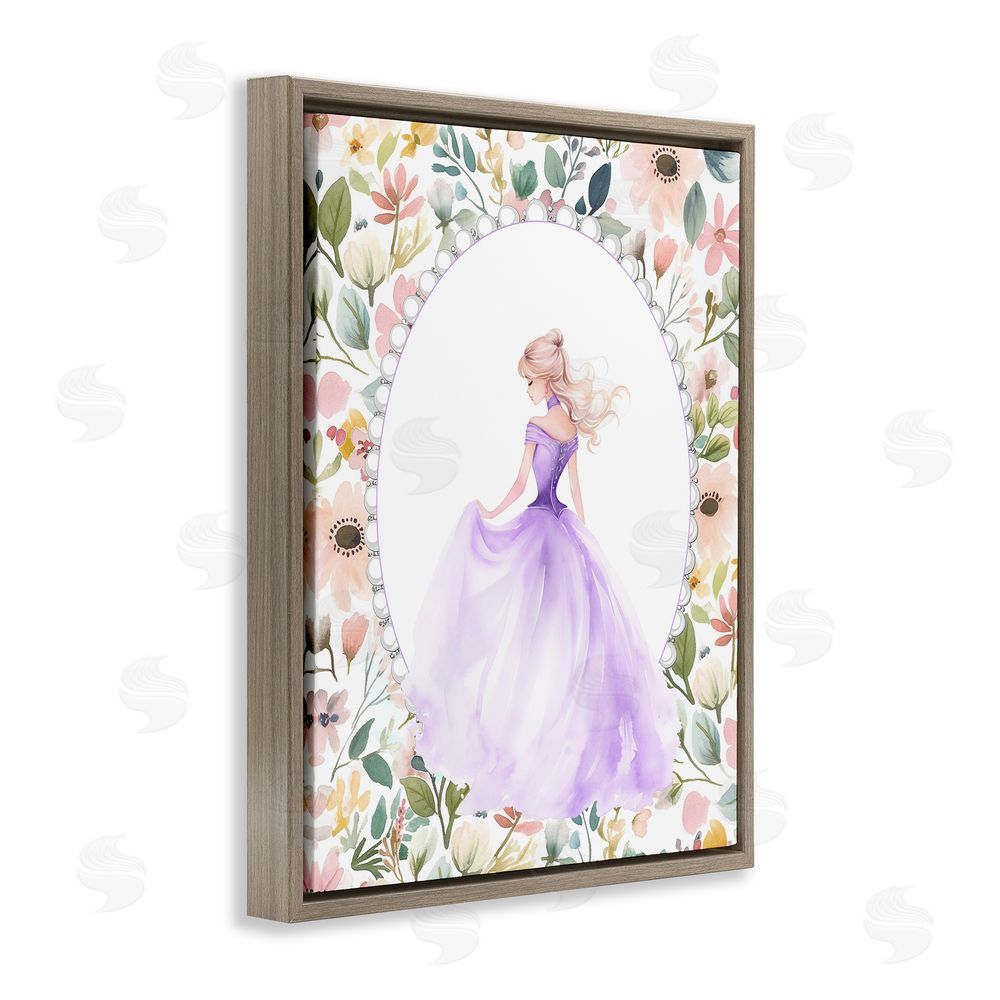 Christine Simpson Art Purple Princess with Pearl Border Brown Floating Frame Canvas Wall Art Print